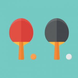Set Of Table Tennis Bats And Balls Isolated On Background.